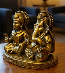 Laxmi Ganesh Set Idol Brass look Resin Gold Finished Lakshmi Ganesha Idols for Diwali Gifts Puja 4.3 Inch
