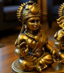 Laxmi Ganesh Set Idol Brass look Resin Gold Finished Lakshmi Ganesha Idols for Diwali Gifts Puja 4.3 Inch